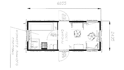 Планировка КПП/пост (3 двери, 4 окна, 1 проходная) 20-футов, размеры: 2989/6055/2591 (Д/Ш/В) мм