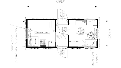 Планировка КПП/пост (4 двери, 4 окна, 1 проходная, комната отдыха) 20-футов, размеры: 2989/6055/2591 (Д/Ш/В) мм
